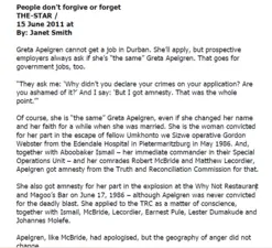 People don't forgive or forget, Janet Smith, The Star, 15 June 2011