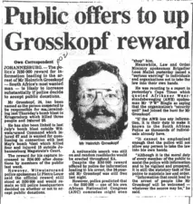 Public offers to  up Grosskopf reward, The Cape Times, 22 March 1988 