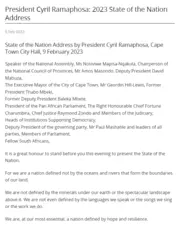 2023 - President Ramaphosa, State of the Nation Address, 9 February 2023