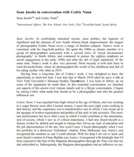 In conversation with Cedric Nunn by Sean Jacobs, (Social Dynamics),  June 2011