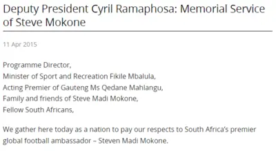 Deputy President Cyril Ramaphosa: Memorial Service of Steve Mokone