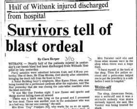Survivors tell of blast ordeal by Clare Harper, The Star, 25 October 1988