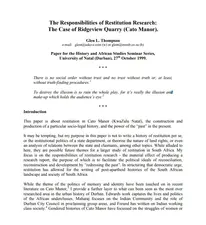 The Responsibilities of Restitution Research: The Case of Ridgeview Quarry (Cato Manor) by Glen L. Thompson, 27 October 1999