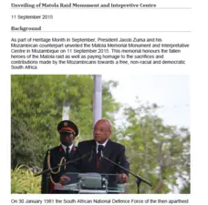 Unveiling of Matola Raid Monument and Interpretive Centre, 11 September 2015
