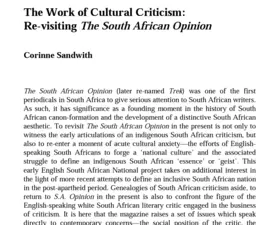 The Work of Cultural Criticism: Re-visiting The South African Opinion by Corinne Sandwith