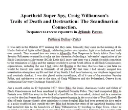 Apartheid Super Spy, Craig Williamson’s Trails of Death and Destruction: The Scandinavian Connection, (Responses to recent exposures in Jyllands Posten) by Prithiraj Dullay
