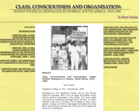Class, Consciousness and Organisation: Indian Political Resistance in Durban, South Africa 1979 - 1996 - by Kumi Naidoo