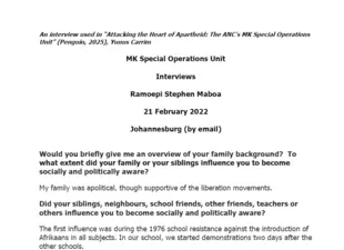 Interview with Ramoepi Stephen Maboa, 21 February 2022