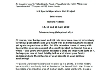 Interviews with Robert McBride, 14, 15 and 16 April 2020