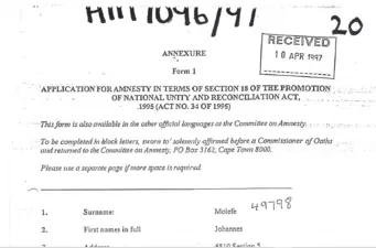 Johannes (Molefe) Mnisi, TRC, 10 April 1997