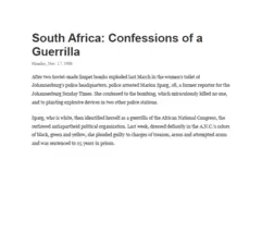 Police station operations, 1986, South Africa: Confessions of a Guerrilla, Time, 17 November 1986