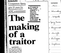 Police station operations, 1986, The making of a traitor, by Sarah Sussens, The Sunday Star, 9 November 1986