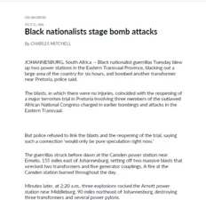 Power stations operation, Black nationalists stage bomb attacks, by Charles Mitchell, UPI Archives, 21 July 1981 
