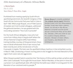Cuito Cuanavale, Angola 25th Anniversary of a Historic African Battle by Ronnie Kasrils (Monthly Review), Africa, Angola
