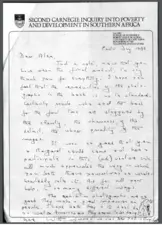 Letter from Francis Wilson to Alex Harris, 1986