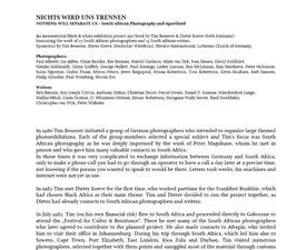 Nichts Wird Uns Trennen Nothing Will Seperate Us – South African Photography and Apartheid