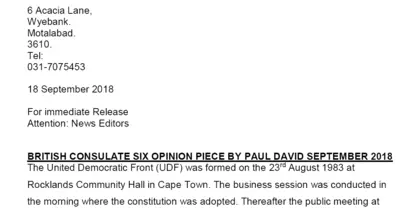 British Consulate Six Opinion Piece by Paul David, 18 September 2018