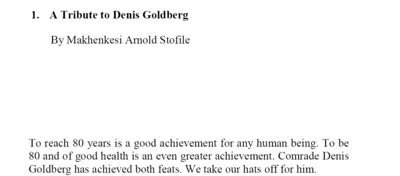 A Tribute to Denis Goldberg by Makhenkesi Arnold Stofile