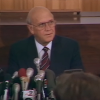 Still from de Klerk's 1990 press conference announcing Mandela's release