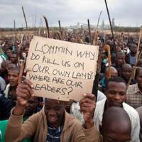 Lomnim mineworkers protesting after the Marikana massacre