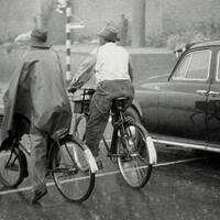 Alexander Township residents ride bicycles in 1957