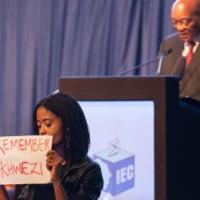 Kwezi protestor at Zuma talk