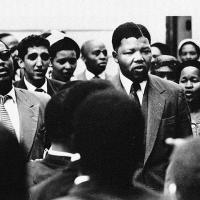 Nelson Mandela outside court in Johannesburg