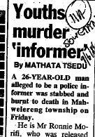 Youth has been burnt to death in Mahwelereng Township